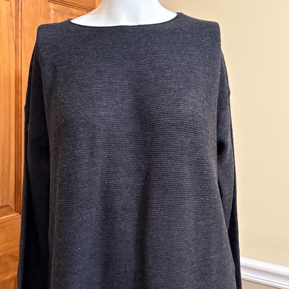 NWOT Eileen Fisher Merino Wool Dark Gray Crew Neck SweaterSz.PM - Picture 2 of 7